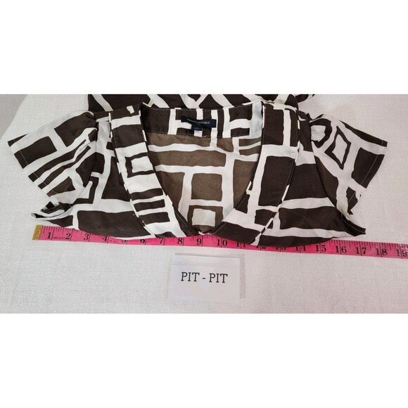 BANANA REPUBLIC WOMENS SIZE 0 BROWN WHITE BLOUSE ARTSY GEOMETRIC SAFARI EXOTIC - Picture 12 of 14